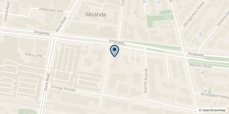 Street map showing AURA BARBERS at 2/522 Kingsway, Miranda