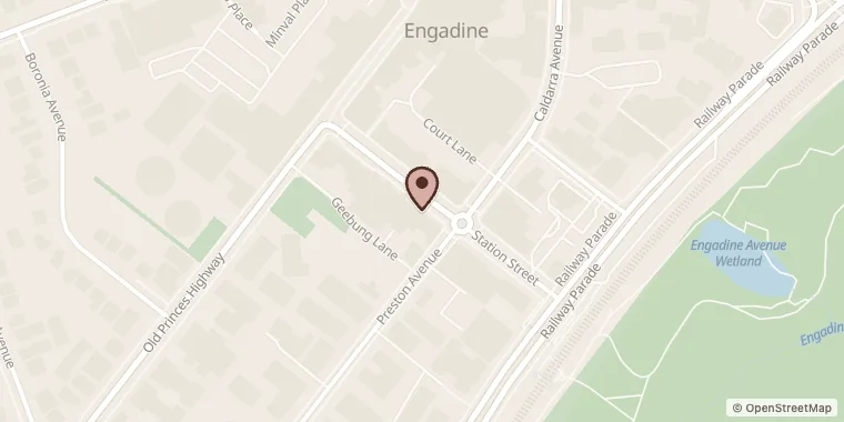 Street map showing Aussie Pizza - Engadine at Shop 1/36-40 Station St, Engadine