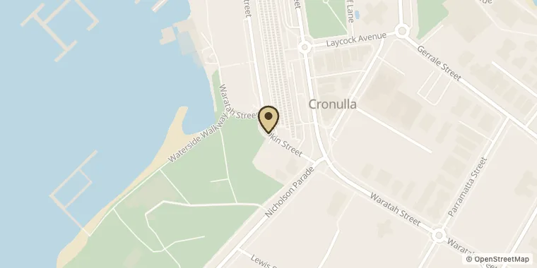 Street map showing Cronulla Stand Up Paddle Board at Nth End Gunnamatta Park, Tonkin St, via, Waratah St, Cronulla