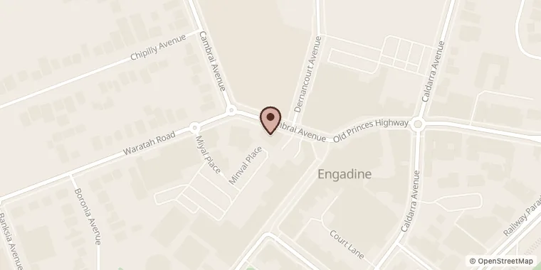 Street map showing Deluxe Gourmet Pizza Engadine at 2 Waratah Rd, Engadine