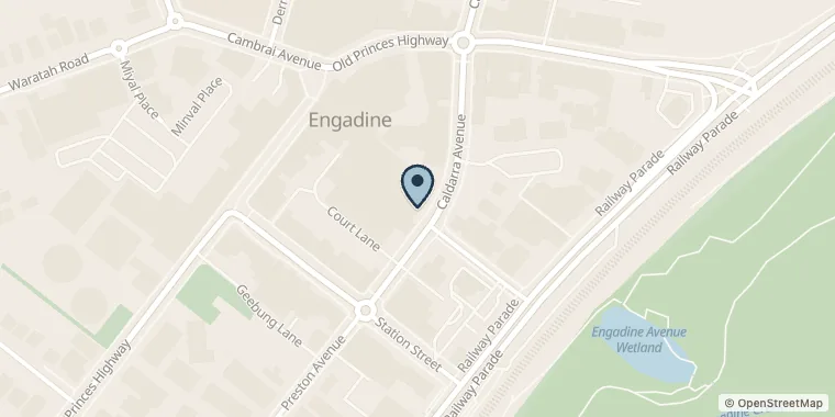 Street map showing Doug Grimson Visionworks Optometrists Engadine at Square Shopping Centre, Shop 14/101 Caldarra Ave, Engadine