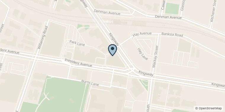 Street map showing Hazz Barber Shop at 3/320 Kingsway, Caringbah
