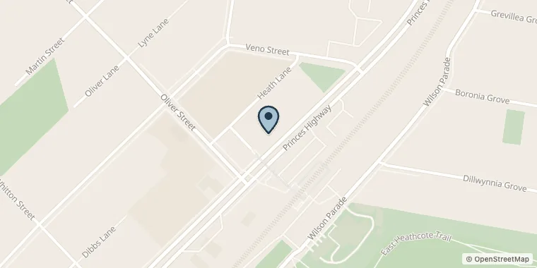 Street map showing Heathcote Barber Shop at 1347 Princes Hwy, Heathcote
