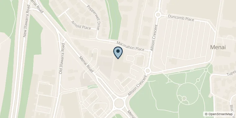 Street map showing KT Health & Wellness at Shop 3/12-16 Macmahon Pl, Menai