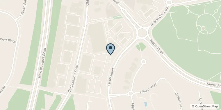 Street map showing Majestic barber - Menai at Central Shopping Centre, Shop F1.05B/5-21 Carter Rd, Menai