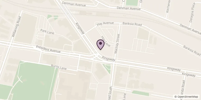 Street map showing Neon Heart Tattoo at 1/317 Kingsway, Caringbah