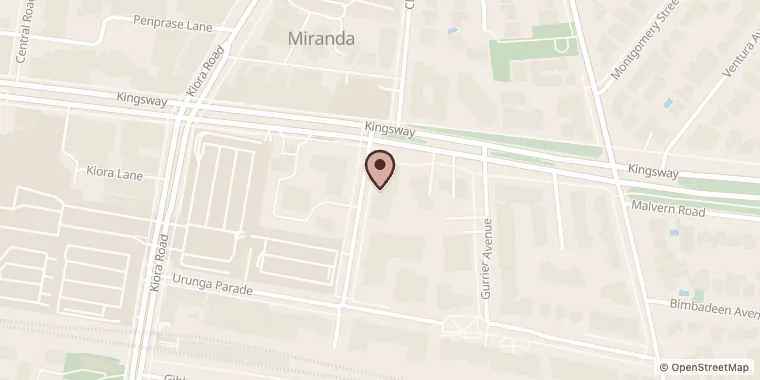 Street map showing Piggies at 1/522 Kingsway, Miranda