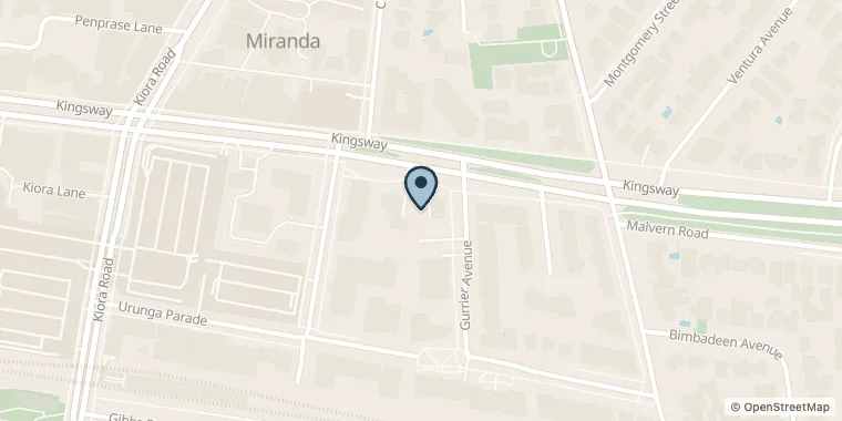 Street map showing Pinpoint Physiotherapy and Sports Medicine at 516 Kingsway, Miranda