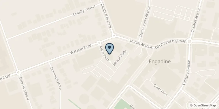 Street map showing The Shire Podiatry at shop 1/2 Miyal Pl, Engadine