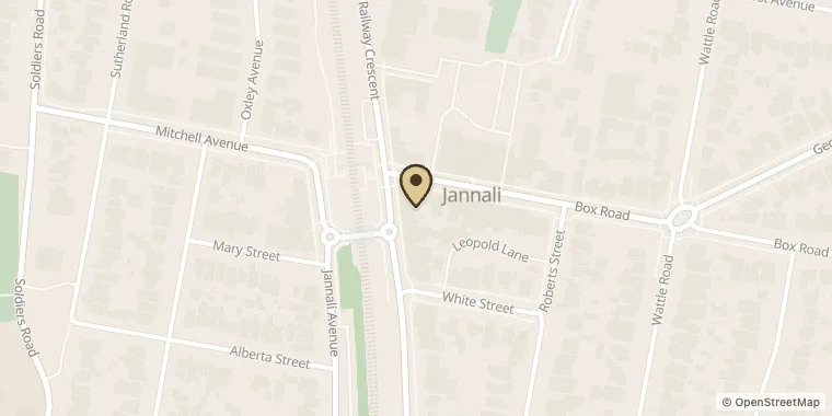 Street map showing The Steak-Out Butchery at Unit 1/76 Railway Cres, Jannali